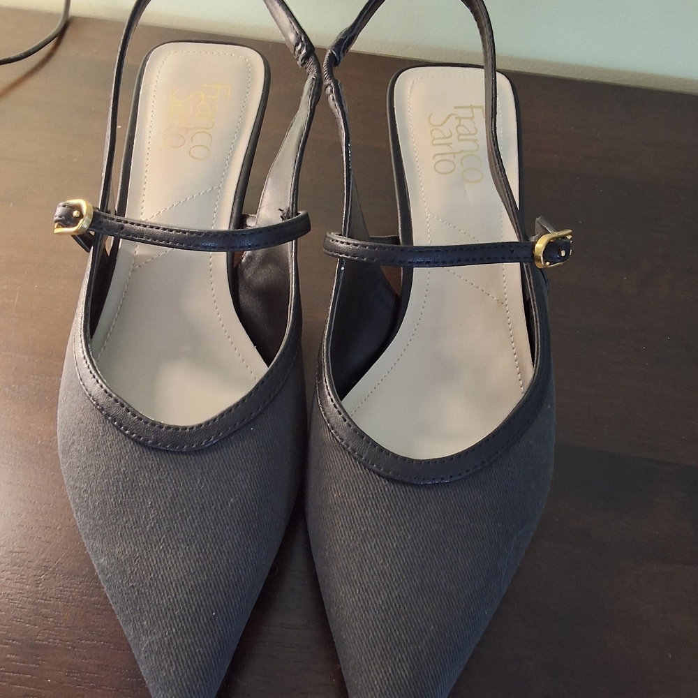 Franco Sarto Black Slingback Heels Pointed Toe Kitten Heel Size 7 New